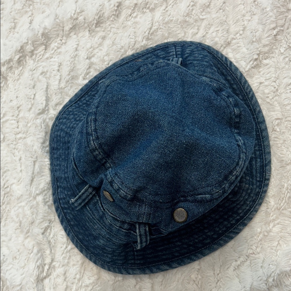 Vintage 90s Blue Denim Cotton belt buckle Bucket Hat size small medium adult - Picture 4 of 7